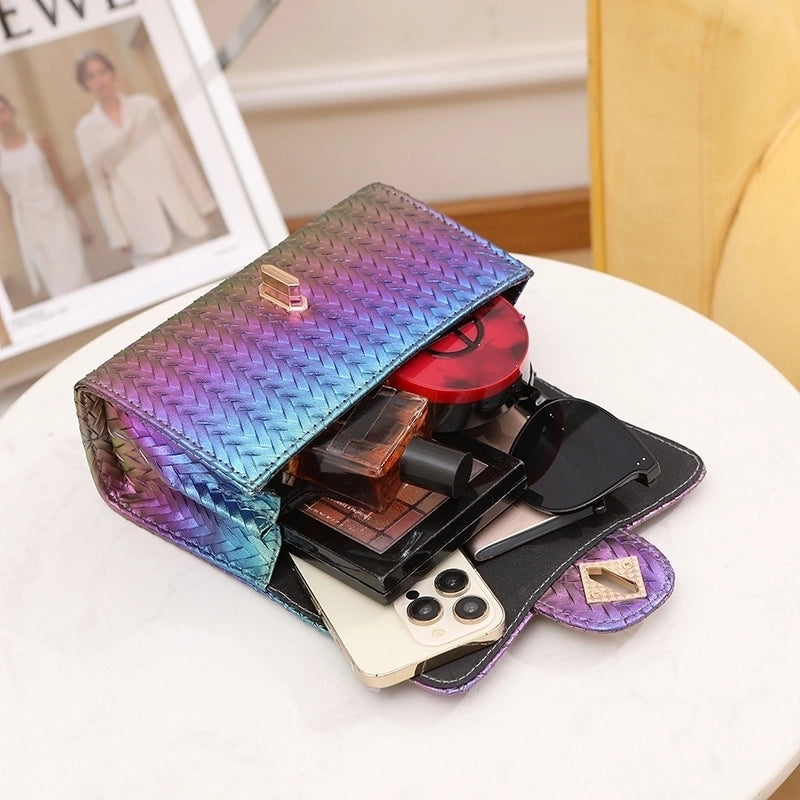 Women's Medium Pu Leather Geometric Multicolor Cute Lock Clasp Crossbody Bag