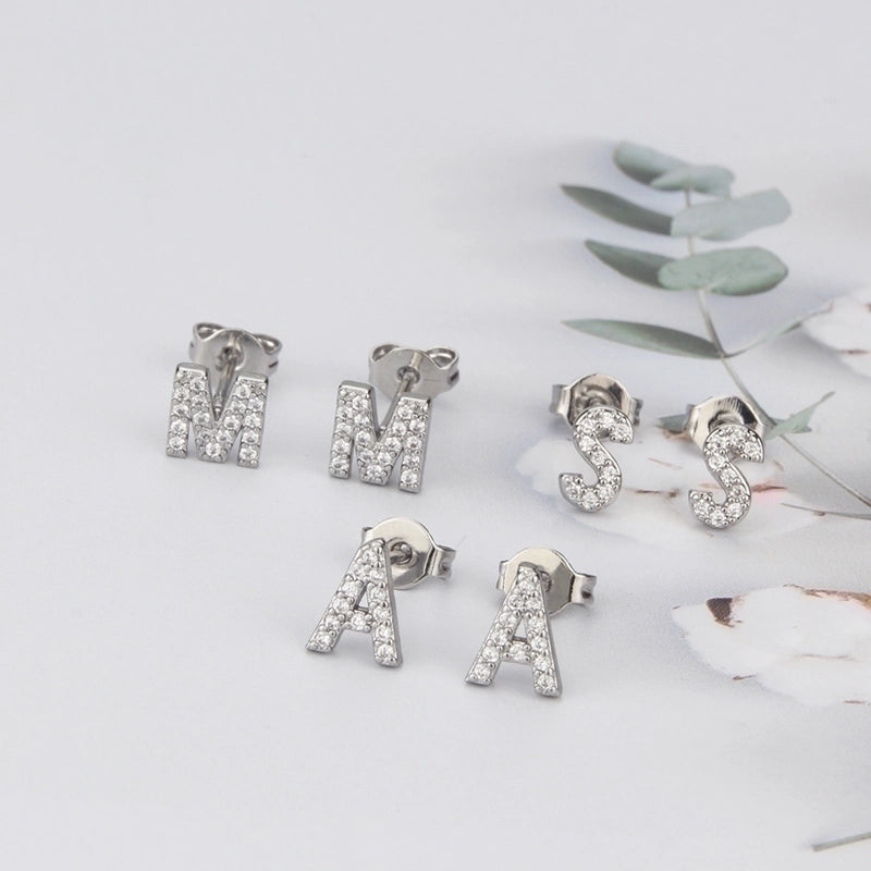1 Pair Fashion Letter Inlay Copper Zircon Gold Plated Ear Studs