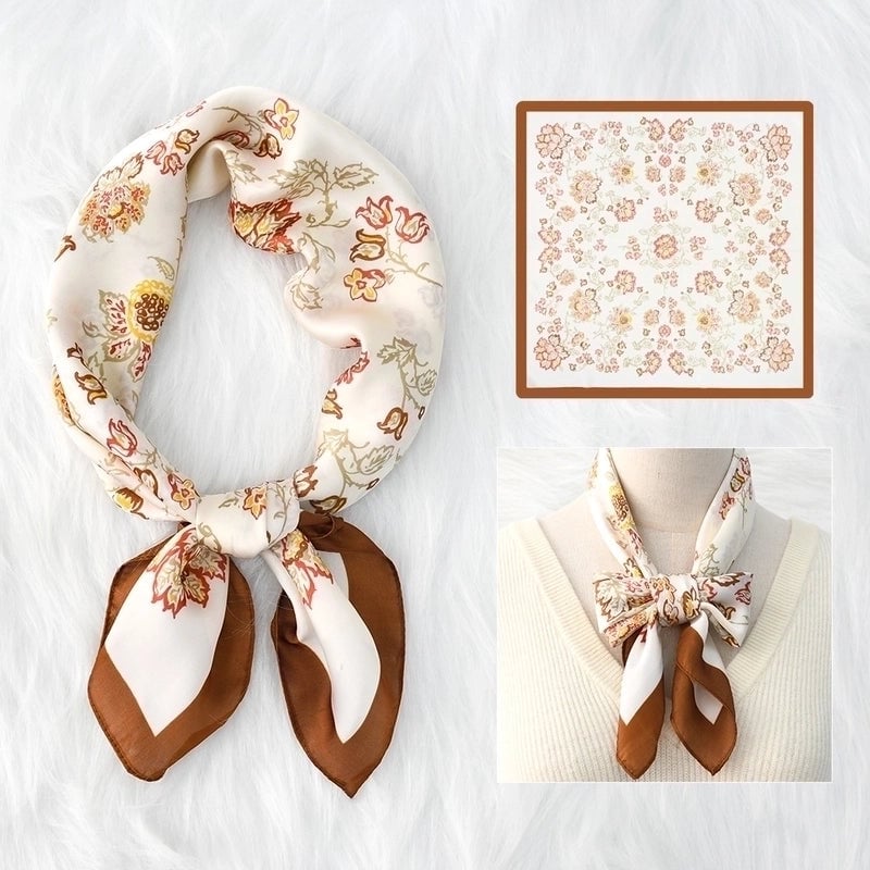 2 Pieces Women's Elegant Plaid Flower Horse Satin Silk Scarf