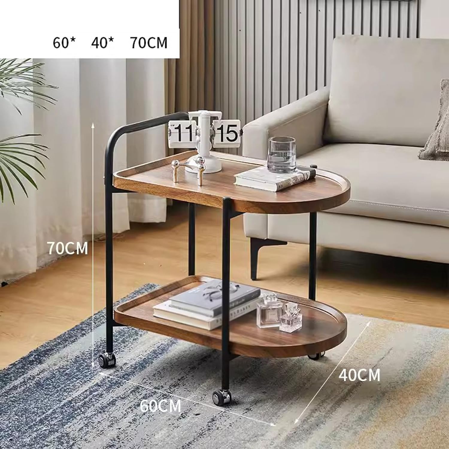 Movable Coffee Table Side Table Tea Table 2-Tier With Wheel