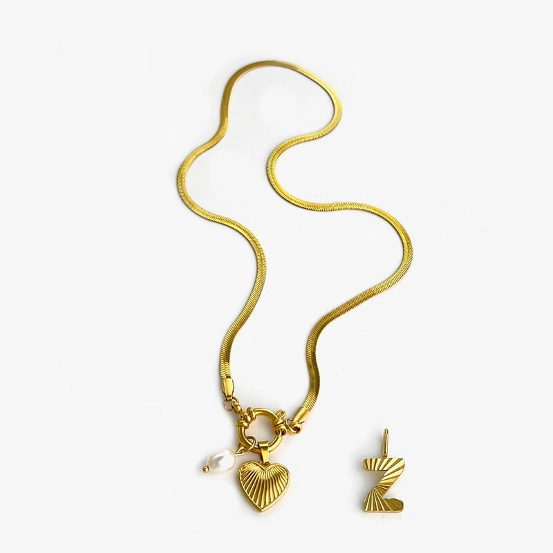 Minimalist Commute Letter Heart Shape 316L Stainless Steel  Freshwater Pearl 18K Gold Plated Stainless Steel Necklaces