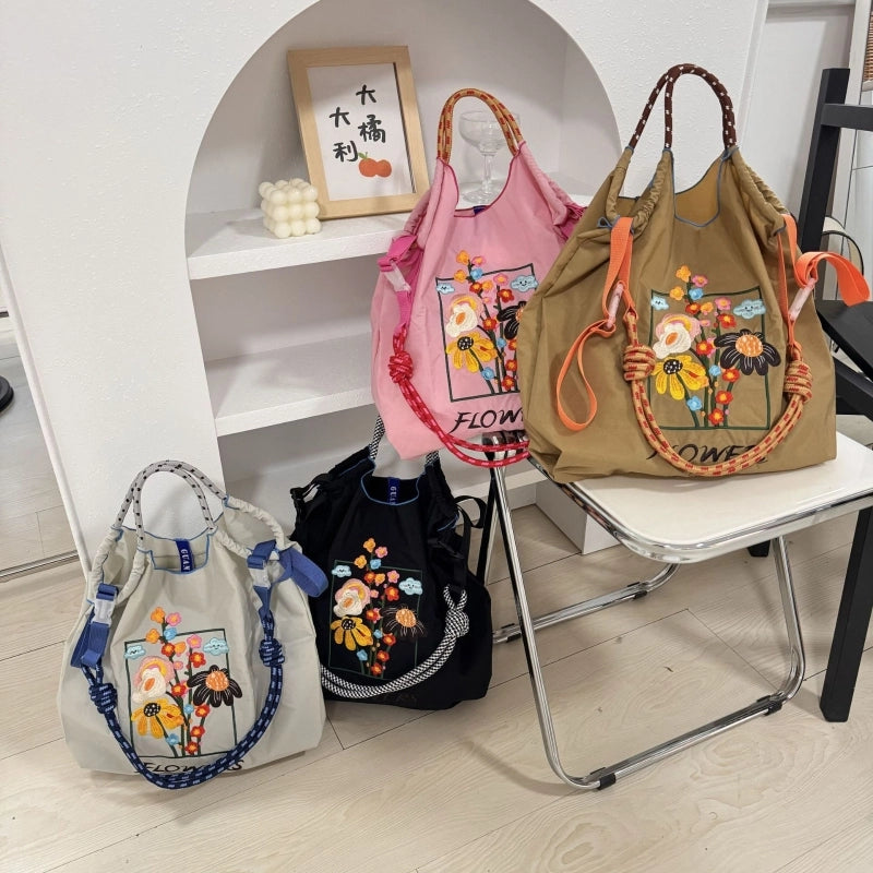 Women's Medium Nylon Color Block Vintage Style Classic Style Square Open Handbag