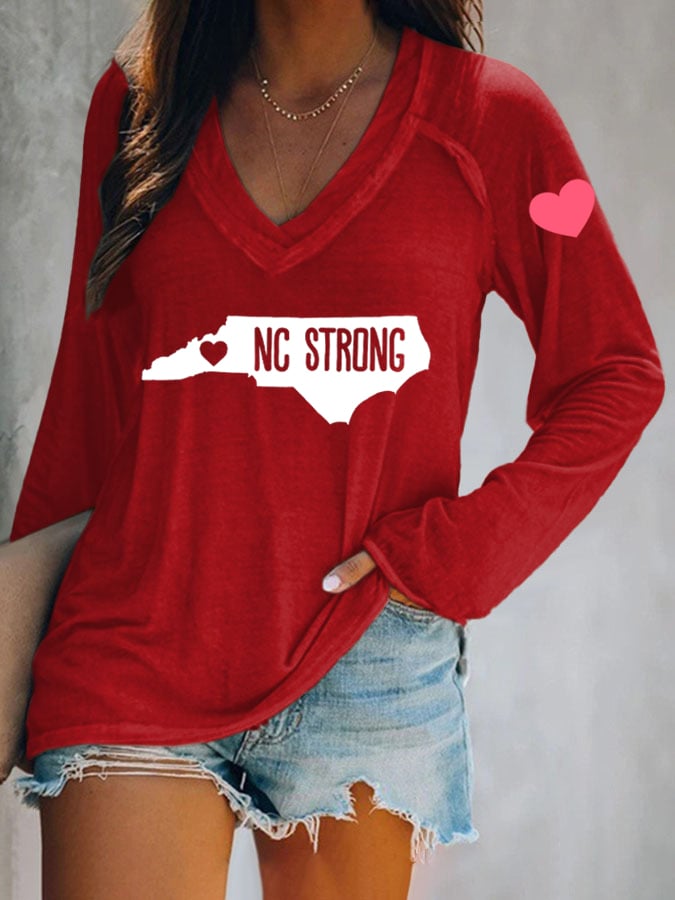 Women's NC Strong Printed V-Neck Long Sleeve T-Shirt