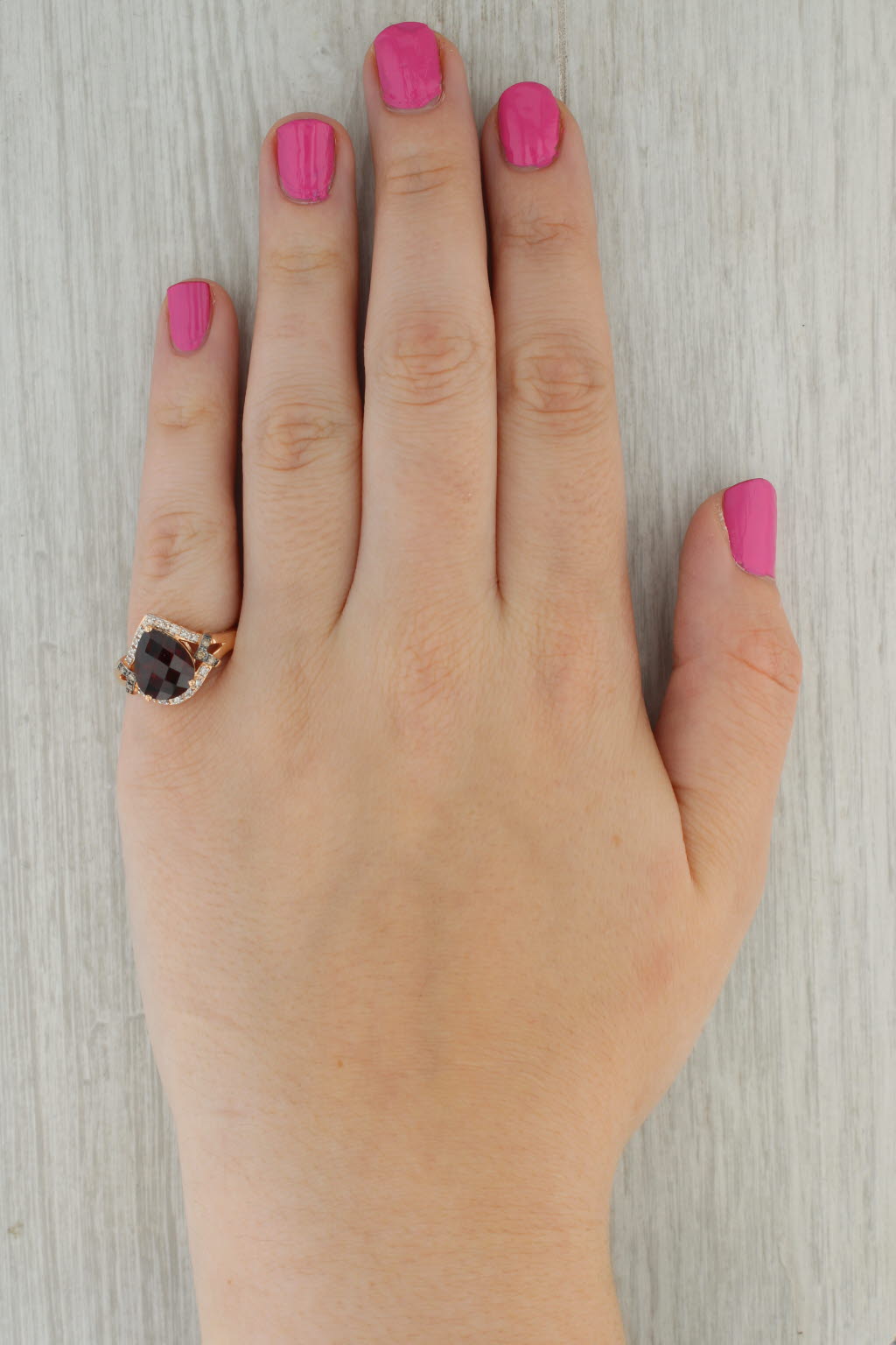 Le Vian 4.84ctw Pear Garnet Diamond Halo Ring 14k Rose Gold Size 7