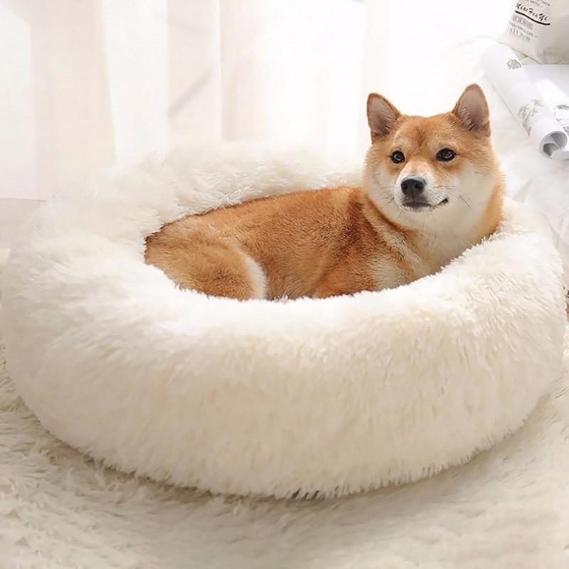 Solid Color Round Plush Dog Cat Bed