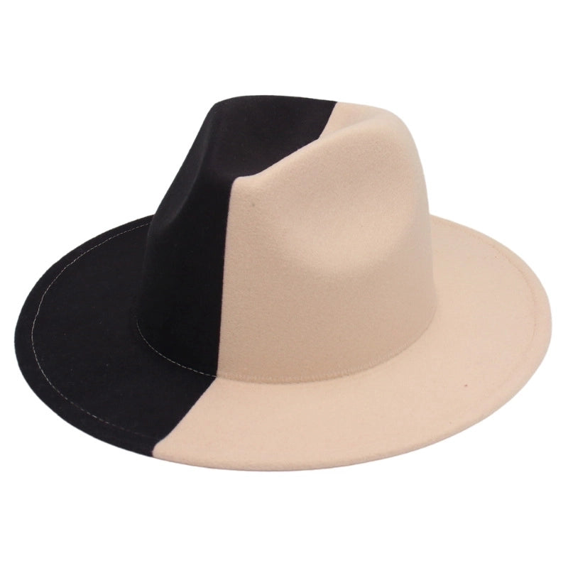 Unisex Basic Color Block Wide Eaves Fedora Hat