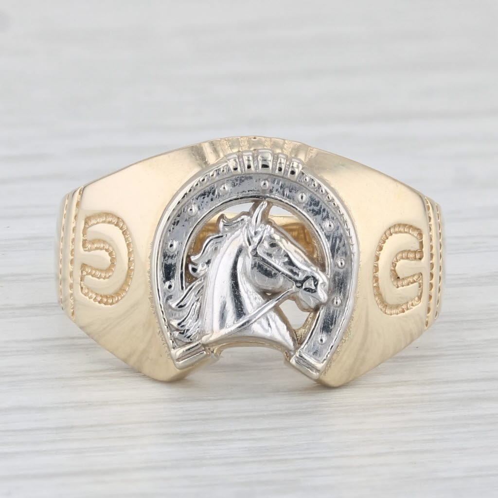 Horseshoe Horse Ring 14k Yellow White Gold Size 10.25 Western Equestrian