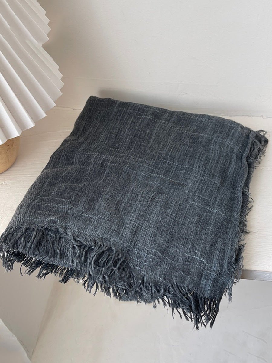 Women Vintage Pure Color Tassel Shawl Scarf