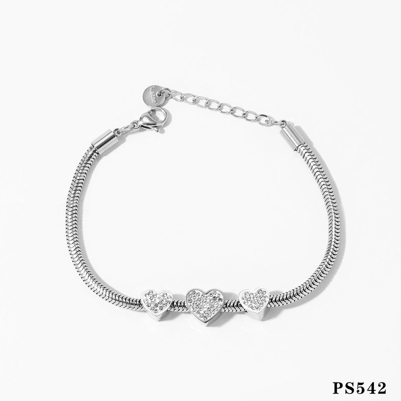 3 Pieces Casual Geometric Heart Shape 304 Stainless Steel 16K Gold Plated White Gold Plated Gold Plated Zircon Bracelets In Bulk