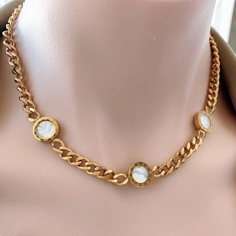 Fashion Round Titanium Steel Inlay Opal Jewelry Set