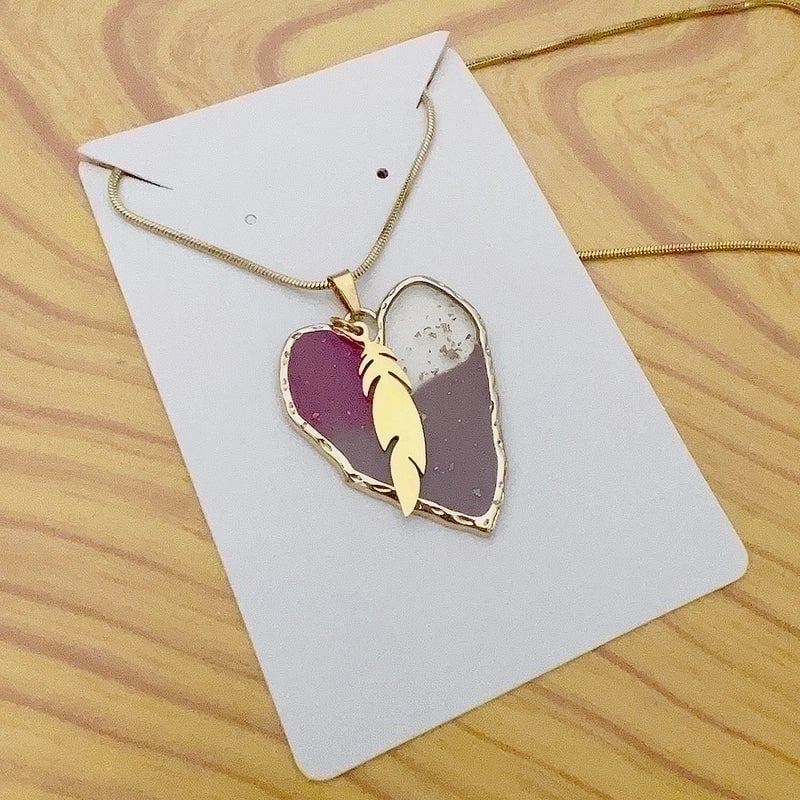 Fashion Animal Heart Shape Butterfly Stainless Steel Epoxy Pendant Necklace 1 Piece