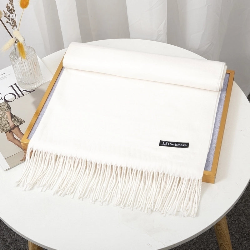Women's Minimalist Solid Color Imitation Cashmere Tassel Scarf