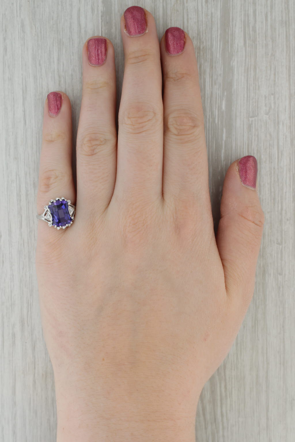 Lab Created Purple Blue Sapphire Diamond Ring 10k White Gold Size 6