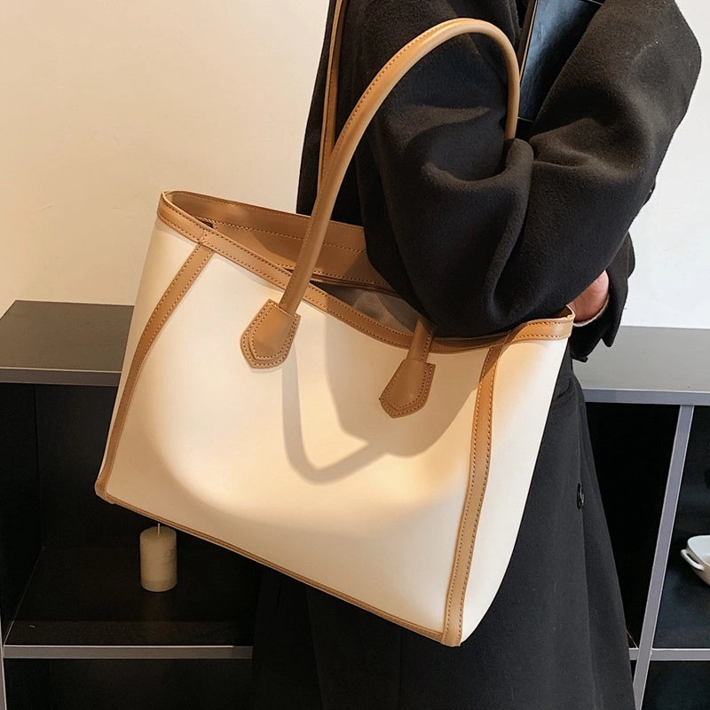 Women's Large Pu Leather Color Block Solid Color Streetwear Square Zipper Tote Bag