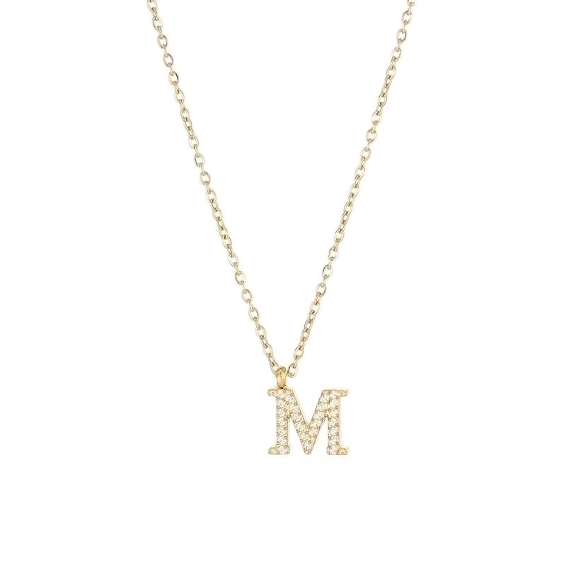 Minimalist Letter 304 Stainless Steel Zircon 16K Gold Plated White Gold Plated Plating Inlay Pendant Necklace