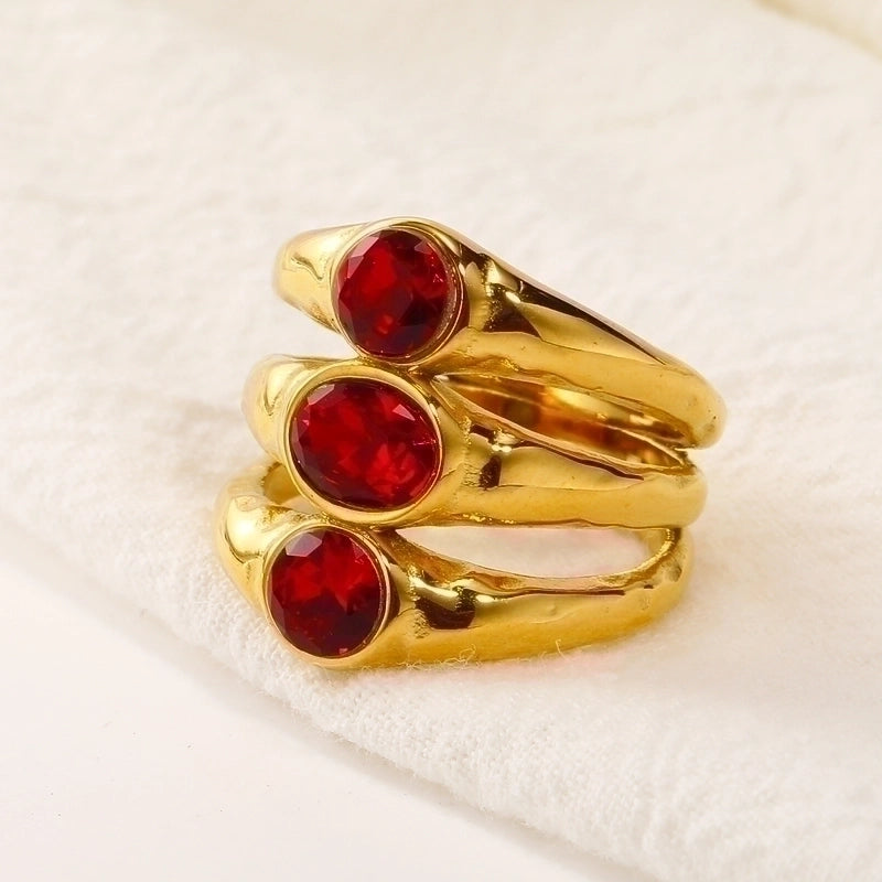 3 Pieces Minimalist Commute Geometric Titanium Steel Inlay Zircon Rings