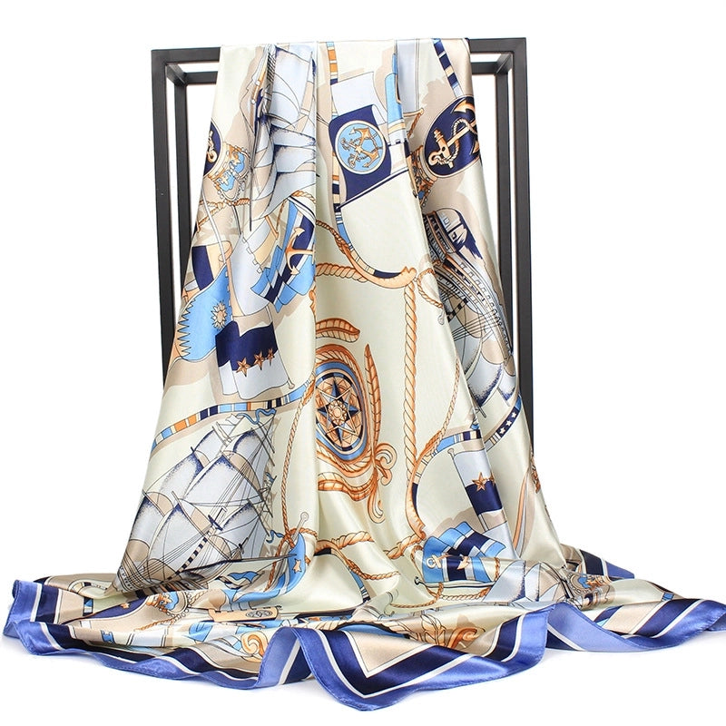 Women's Elegant Retro Rose Flower Polyester Printing Silk Scarf