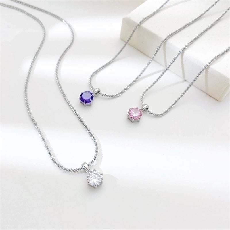 2 Pieces Classic Style Solid Color 304 Stainless Steel Zircon White Gold Plated Gold Plated Inlay Pendant Necklace