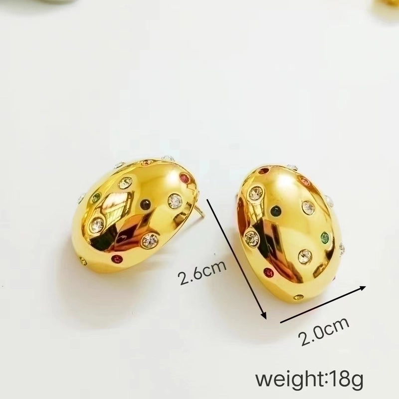 1 Pair Minimalist Classic Style Oval Inlay 304 Stainless Steel Rhinestones 18K Gold Plated Ear Studs