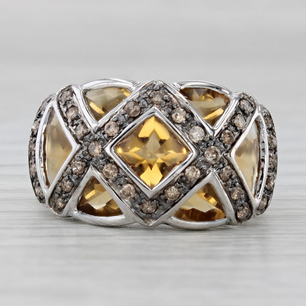 New Citrine Diamond X Ring 10k White Gold Size 8 Cocktail