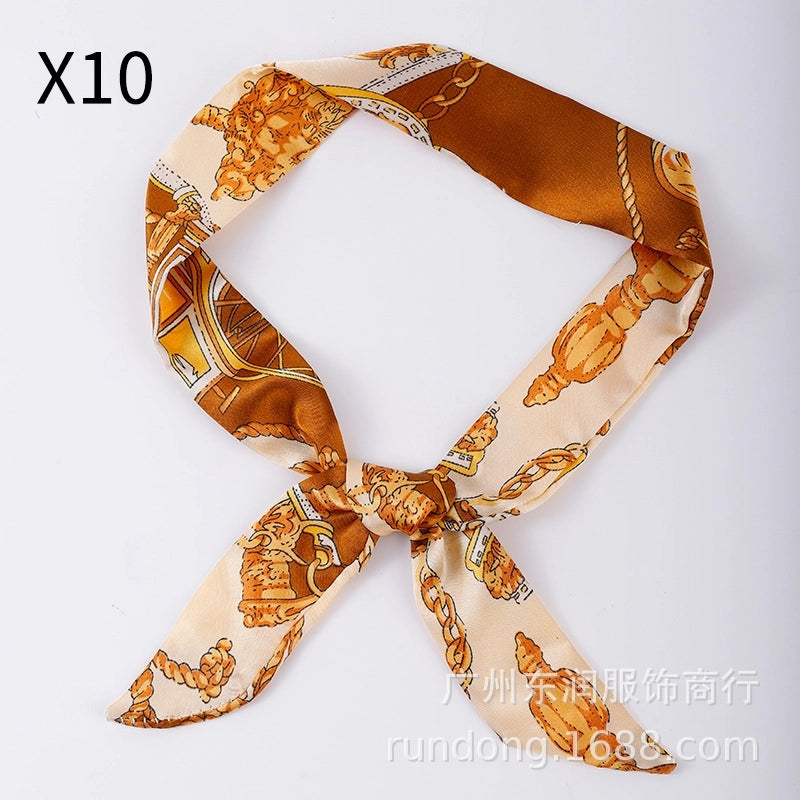 Silk Scarf Long Beveled Small Silk Scarf Double-layer Hair Belt Ribbon Decoration Tie Bag Hand Gift Box Silk Scarf