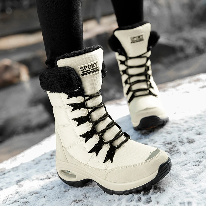 Cricsblue ugg Winter Women Ankle Boots Super Warm Waterproof Snow Boots Ladies Lace-up Comfortable Outdoor Mid-Calf Booties  platform shoes