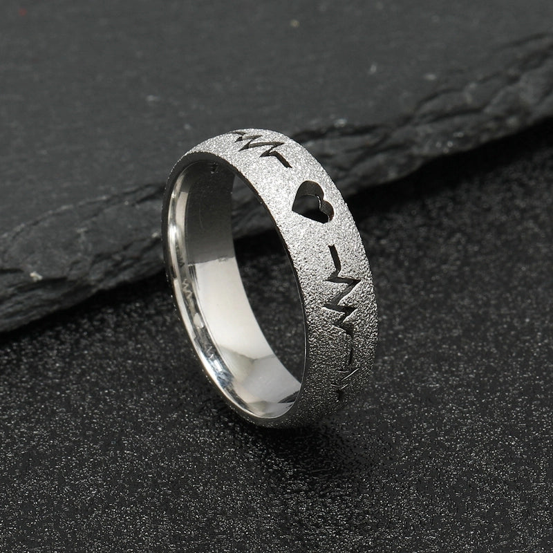 Stainless Steel Minimalist Electrocardiogram Heart Shape Plating Hollow Out Rings