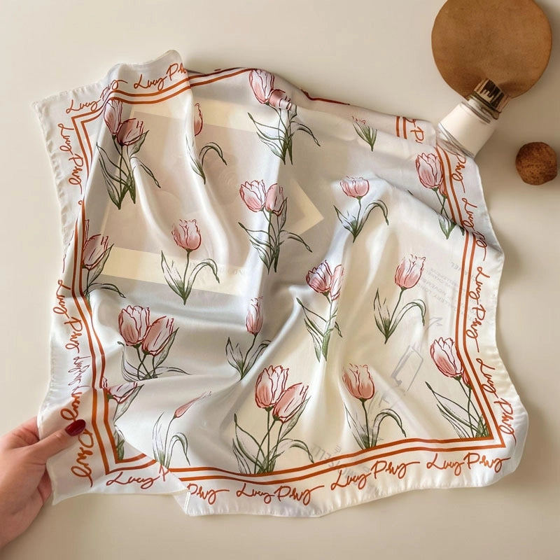 Women's Casual Elegant Minimalist Printing Satin Printing Silk Scarf