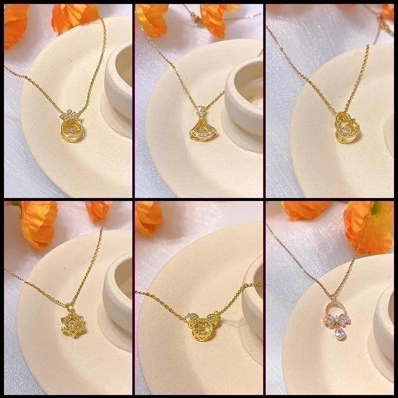 Titanium Steel Lady Inlay Heart Shape Flower Artificial Gemstones Pendant Necklace