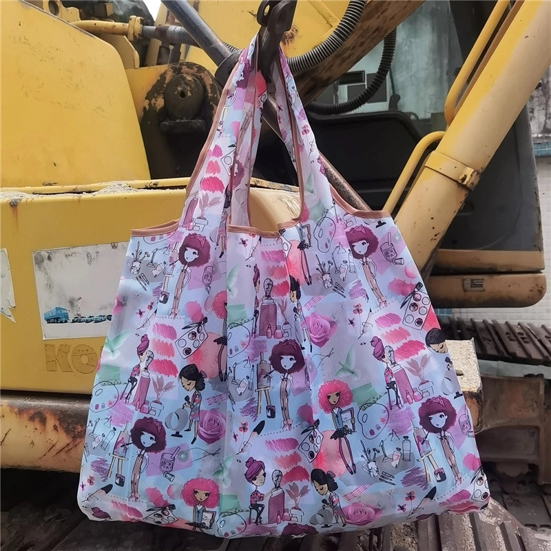 Printed Environmental Bag Large 210T Supermarket Folding Shopping Bag Thickened Tote Bag Shopping Bag