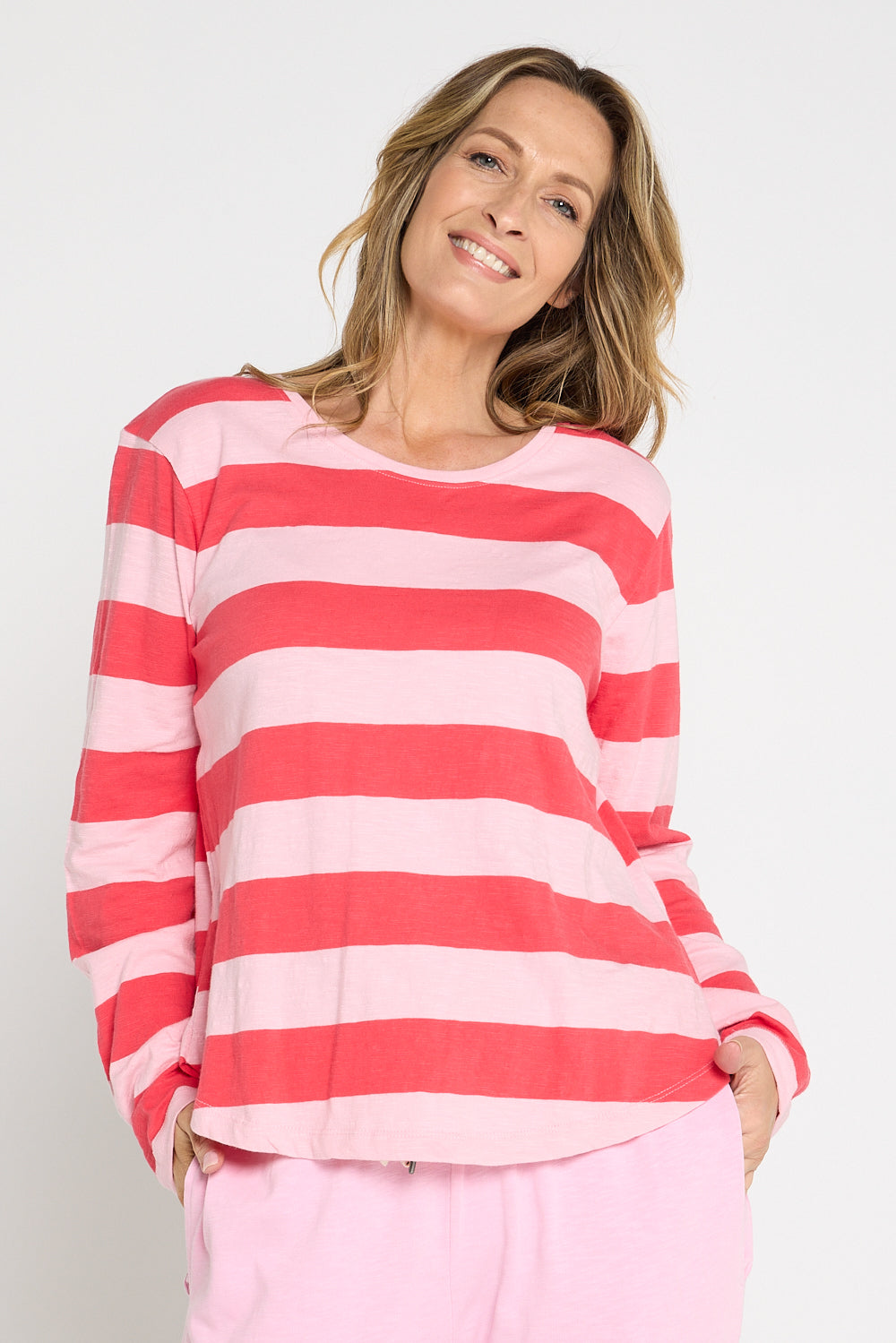 Spritz Stripe Long Sleeve Tee - Coral Stripe