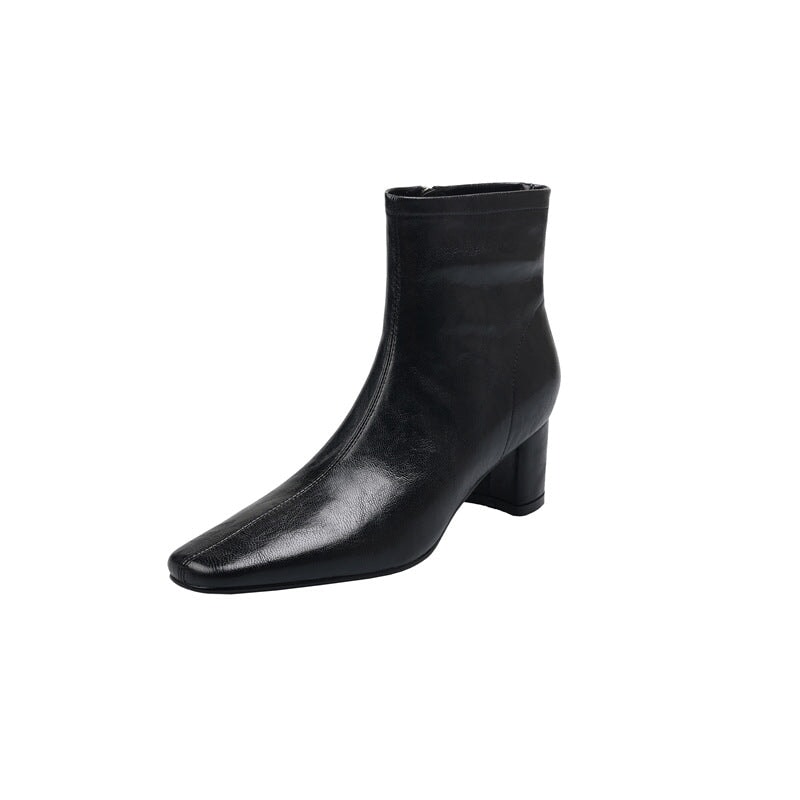 Classic Slimming Boots Elegant Chelsea Boots Mid Heel Side Zipper Boots in Black/Beige/Coffee