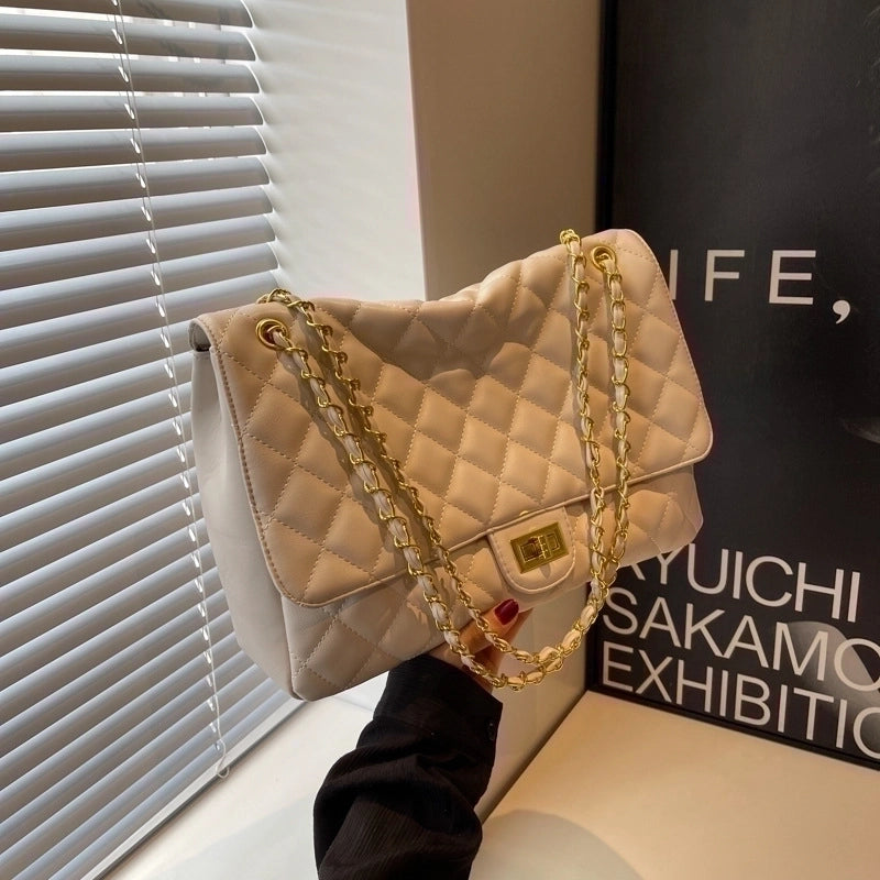 Women's Large All Seasons Pu Leather Solid Color Streetwear Square Lock Clasp Shoulder Bag Chain Bag