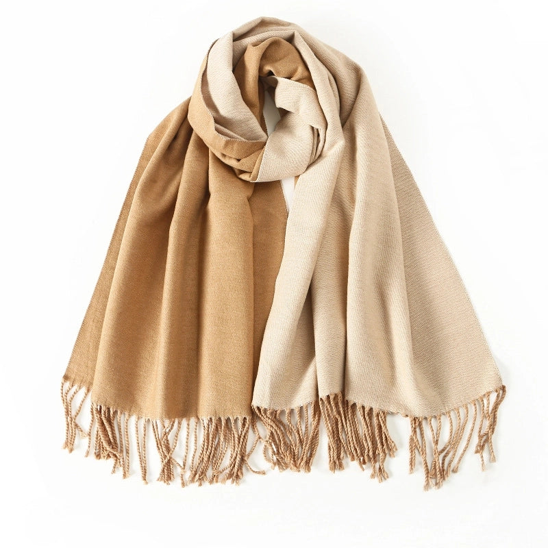 Women's Elegant Minimalist Color Block Imitation Dehaired Angora Tassel Scarf