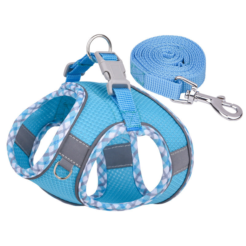 Reflective Plaid Breathable Dog Harness&Leash