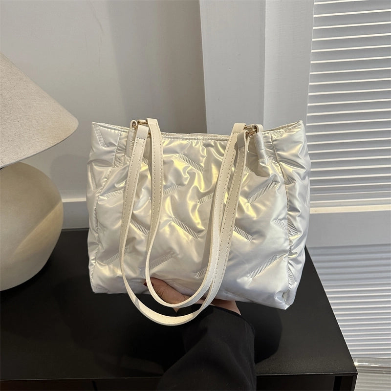 Women's Water Repellent Solid Color Classic Style Square Zipper Shoulder Bag