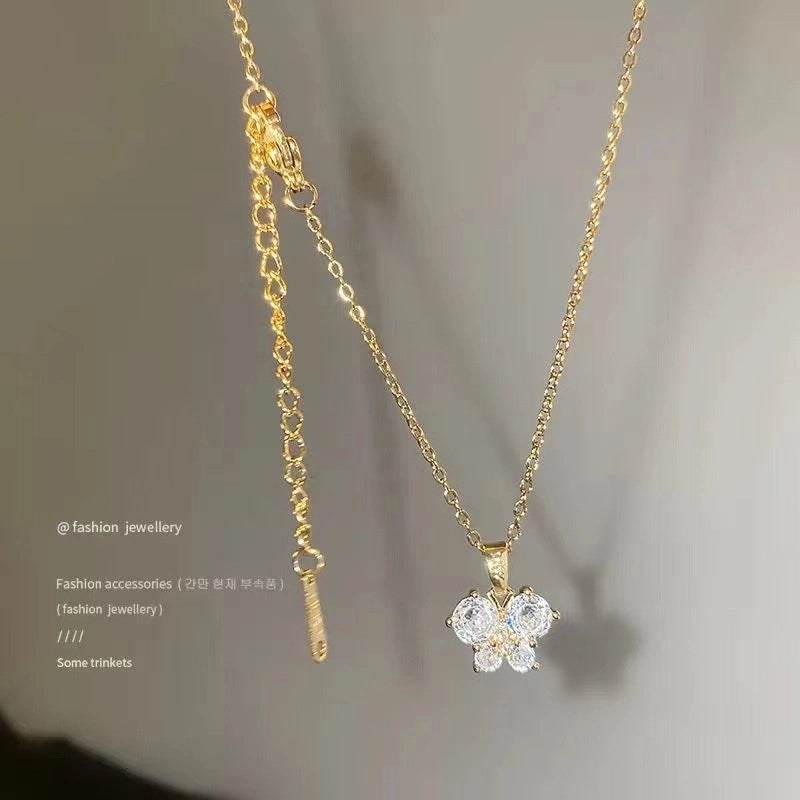 Minimalist Heart Shape Bow Knot Titanium Steel Inlay Zircon Pendant Necklace