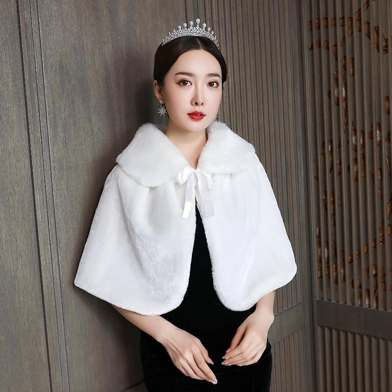 Bridal Wedding Dress Warm Wedding Ceremony Thickened Dress Cheongsam Shawl Autumn And Winter Cape Woolen Shawl Coat For Women