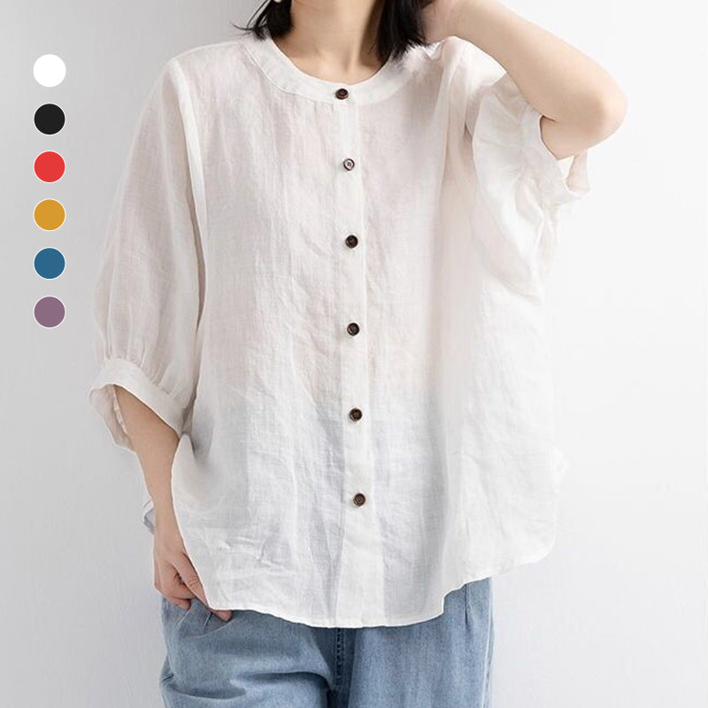 Leisure Solid Color Half Sleeve O-neck Blouse