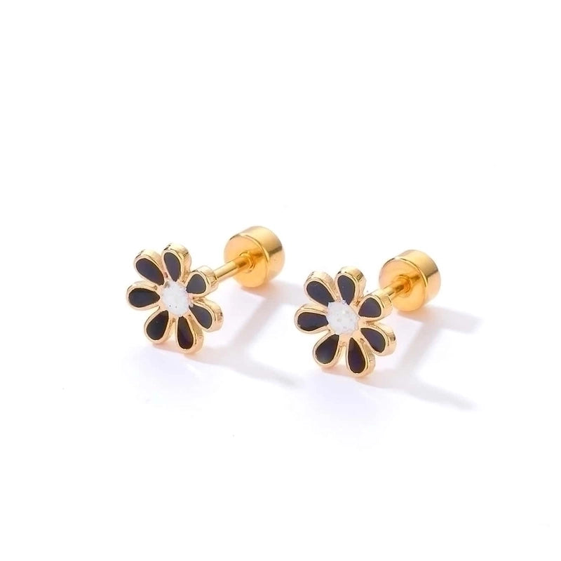 Minimalist Flower Plating 201 Stainless Steel 18K Gold Plated Ear Studs