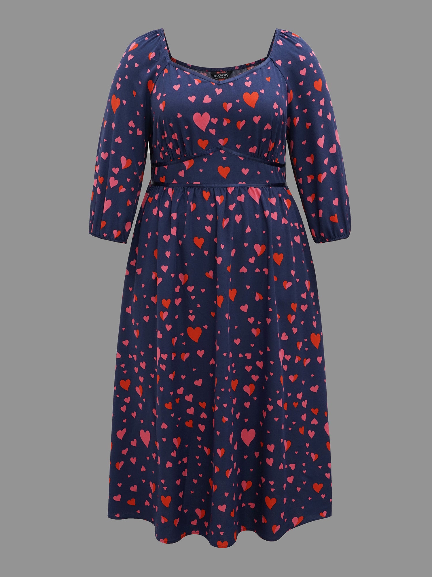 Hearts Print Contrast Webbing Pocket Dress