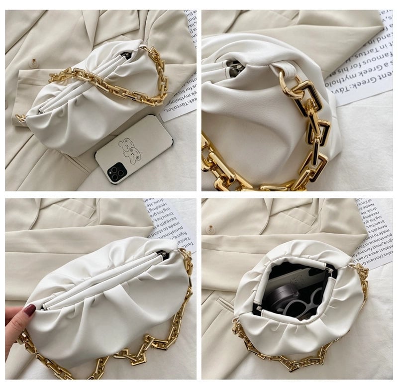 Women's Medium Pu Leather Solid Color Streetwear Cloud Shape Lock Clasp Underarm Bag