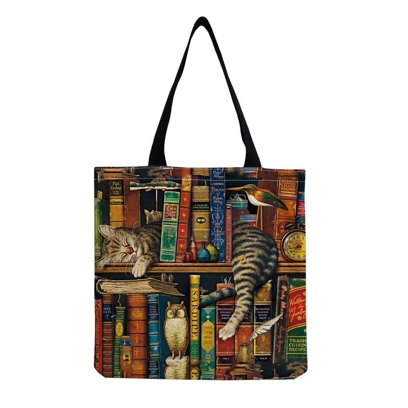 Women's Medium Canvas Cat Vintage Style Streetwear Square Open Canvas Bag