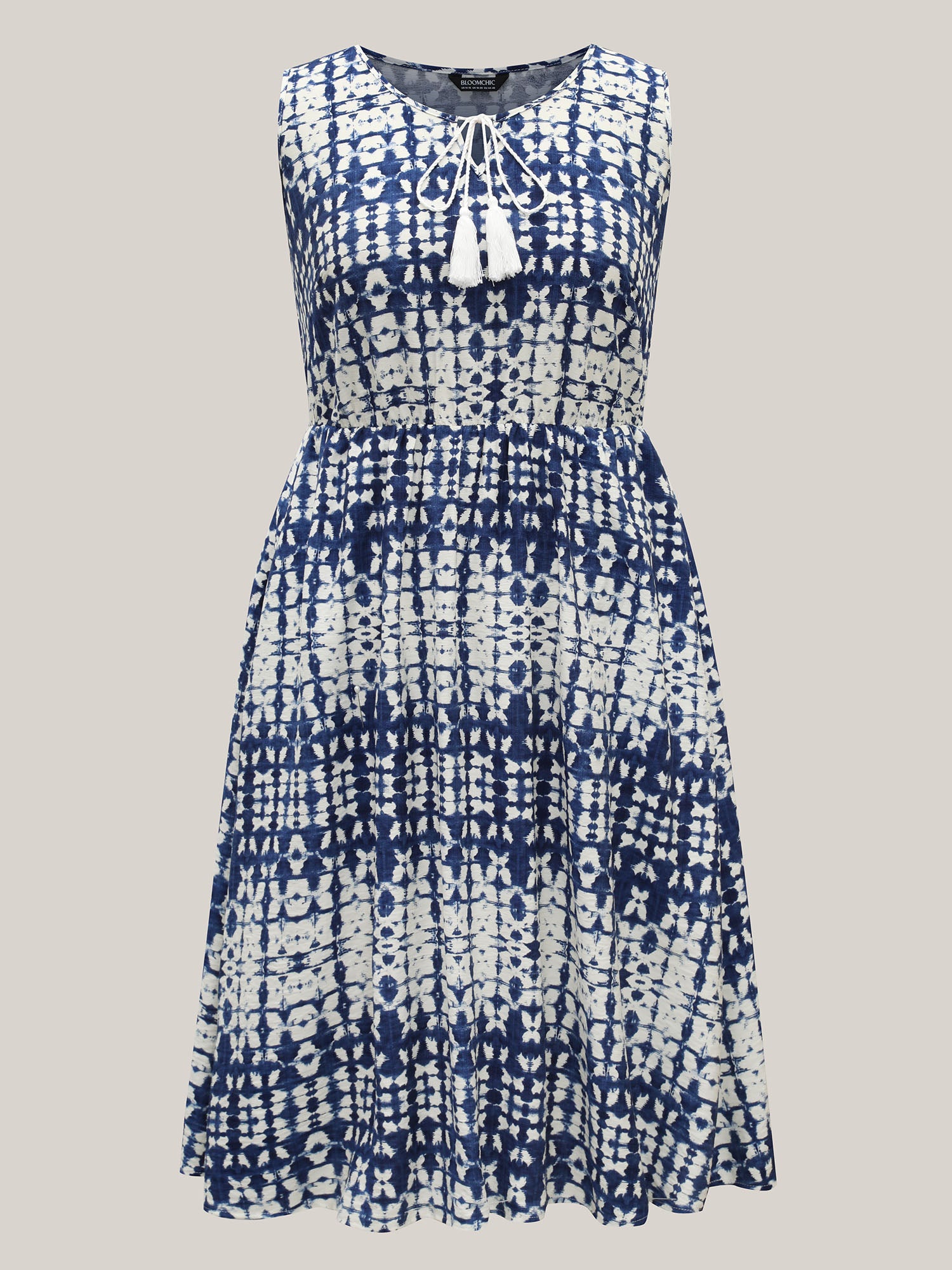 Tie-Dye Print Neck Tie Midi Dress