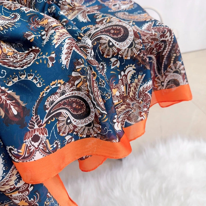 Printed Silk Scarf Women's New Spring And Summer Large Size Sunscreen Scarf Silk-like Decorative Shawl Beach Towel