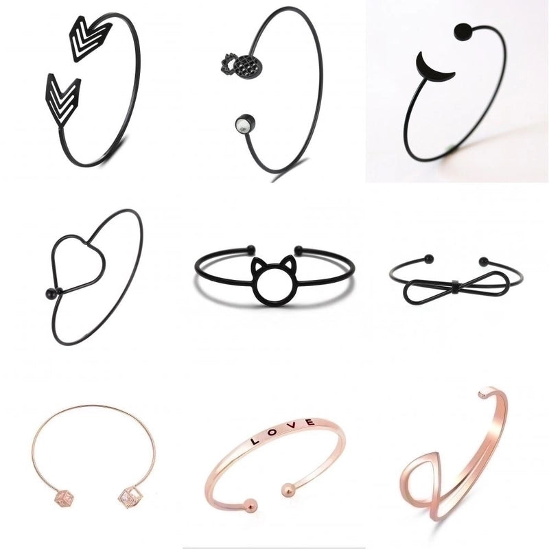 Alloy Gold Plated Silver Plated Fashion Plating Inlay Heart Shape Feather Bow Knot Bangle