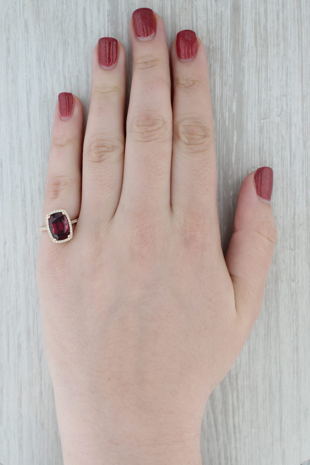 5.45ctw Rhodolite Garnet Diamond Halo Ring 14k Yellow Gold Size 6.5 Gem Zar
