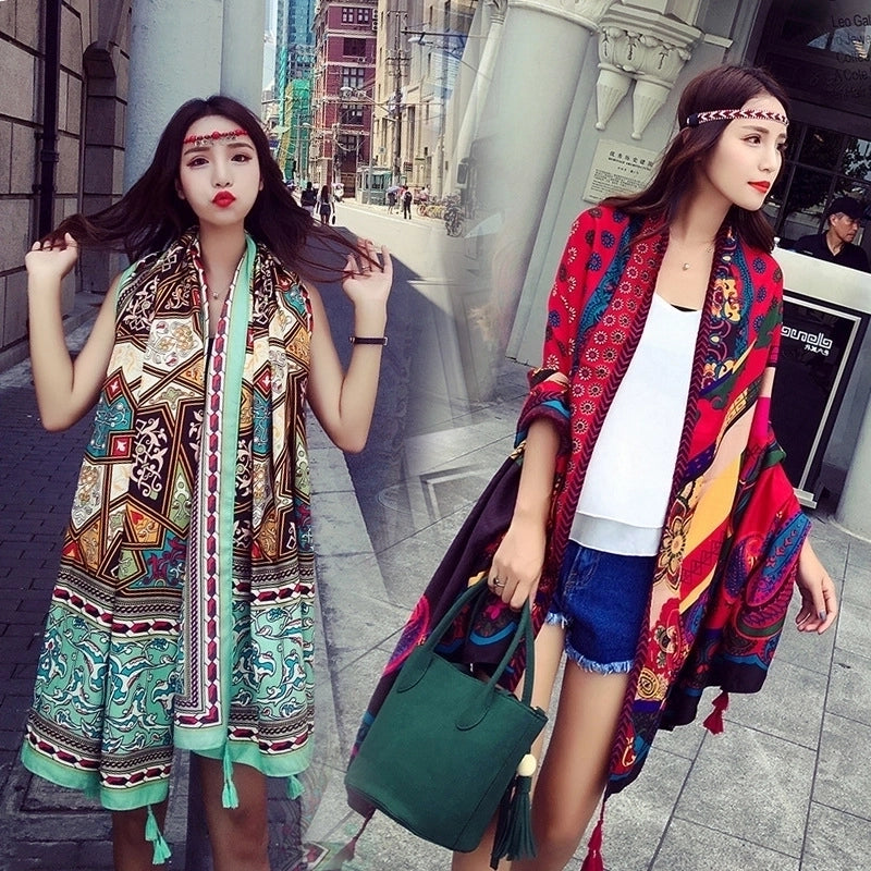 Women's Ethnic Style Flower Thick Twill Cotton Printing Shawl