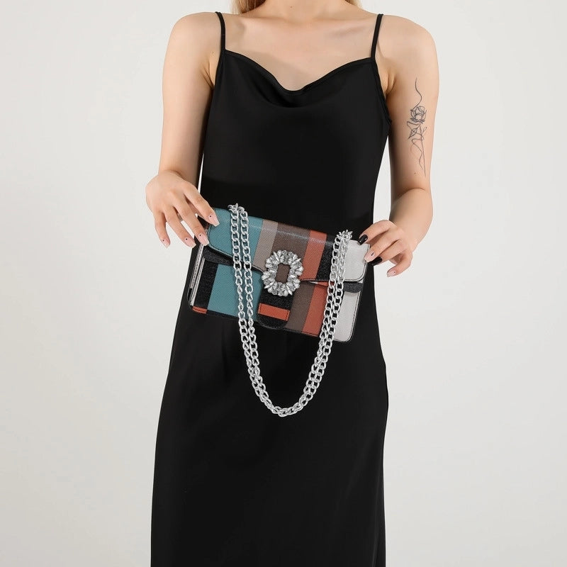 Women's Medium Pu Leather Color Block Streetwear Square Flip Cover Shoulder Bag