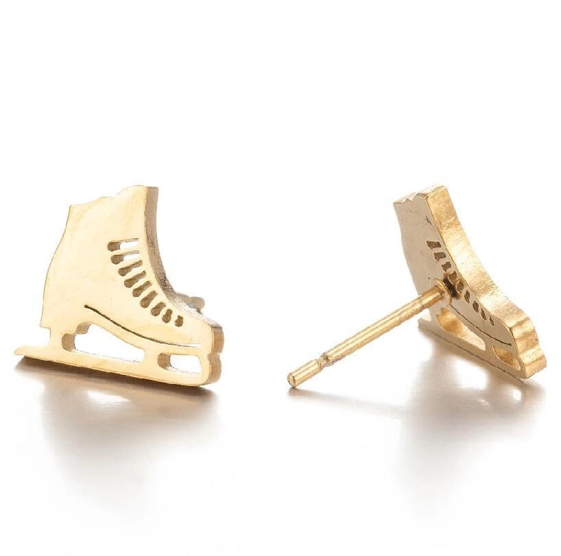 Minimalist Letter Skates Ball Stainless Steel Plating Hollow Out Ear Studs 1 Pair